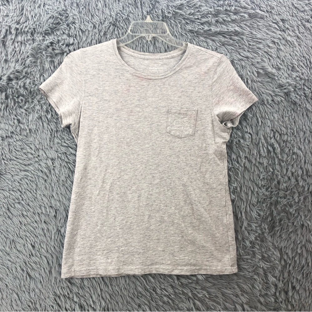 Vineyard Vines Tshirt Womens Small Logo Spellout Gray Pocket Short Sleeve